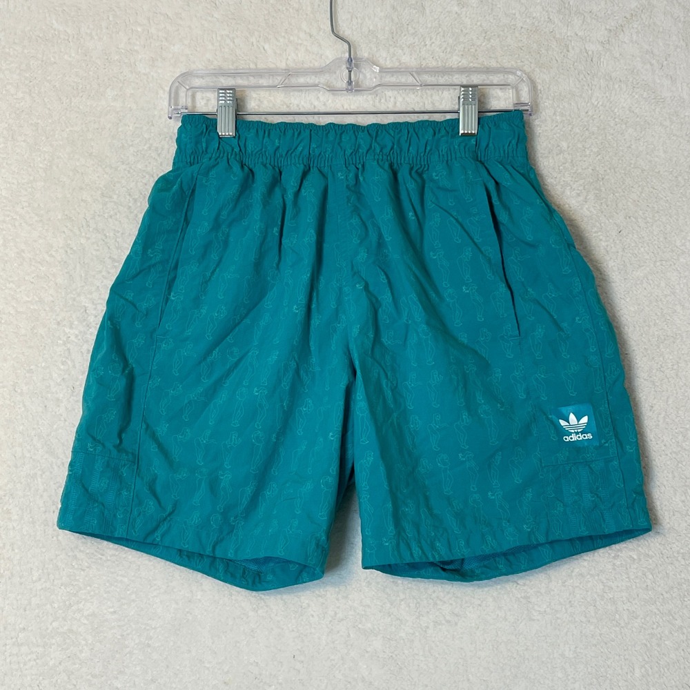 Adidas Skateboarding Graphic Print Mesh Lined Shorts Teal Green Mens Medium